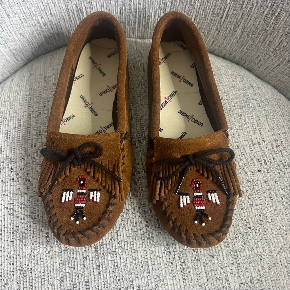 Minnetonka Brown Moccasins with Beaded Design